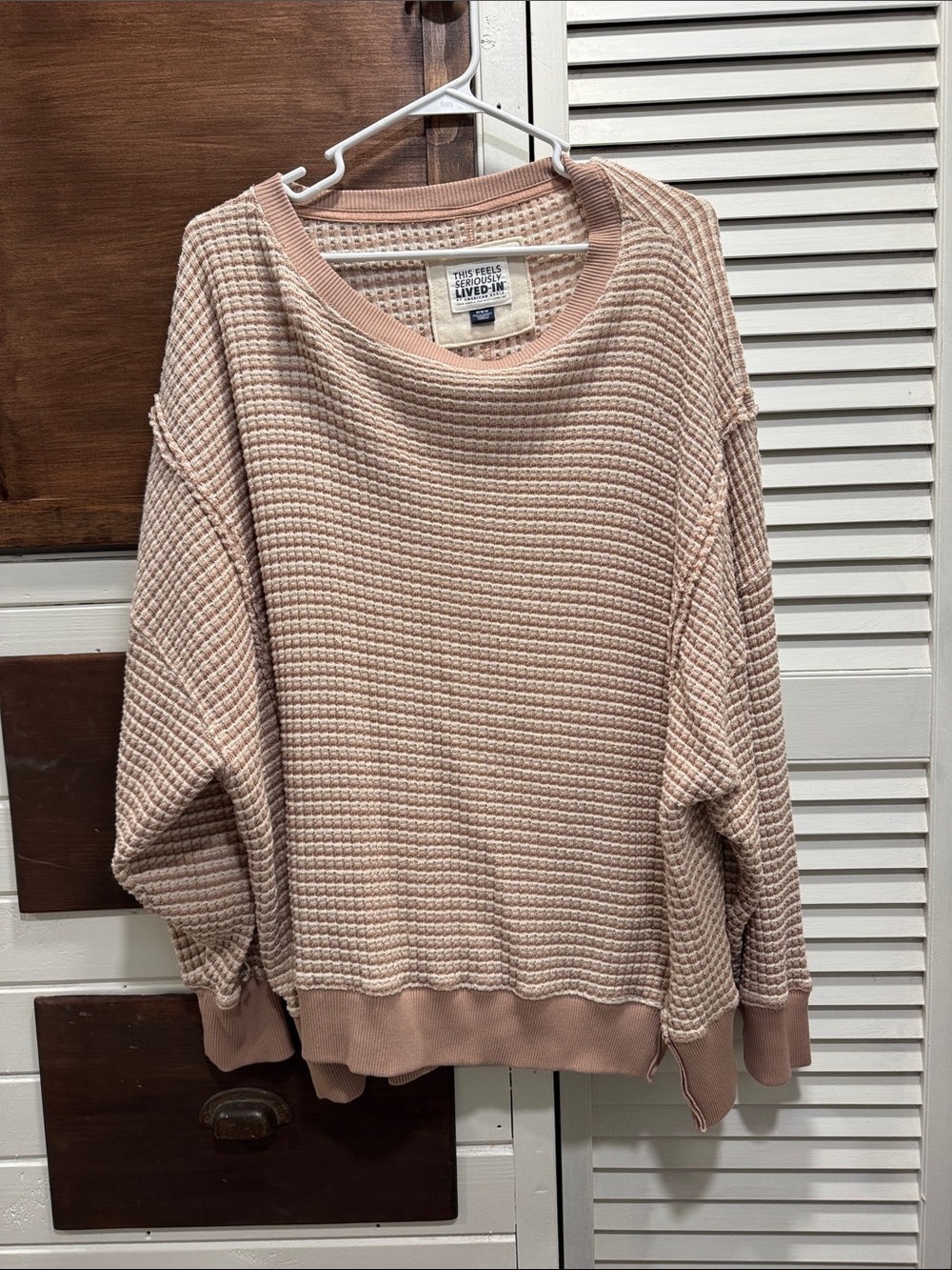 American Eagle Outfitters Waffle Knit Crewneck Sweater - Dusty Pink